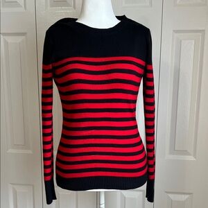 Express Red & Black Striped Crewneck Sweater (L)